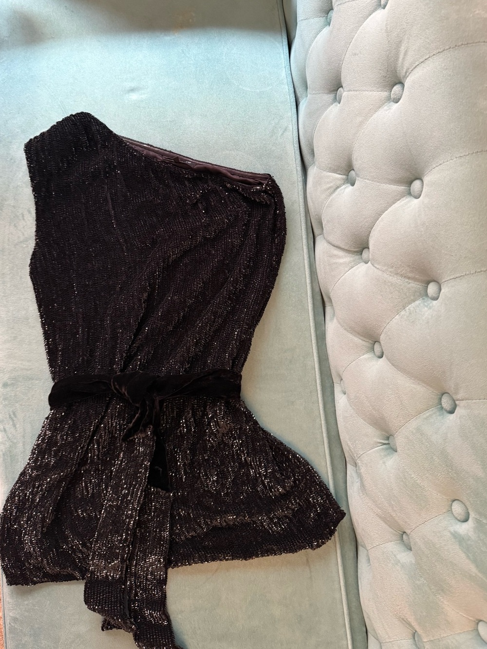 Black retrofete sequin dress with belt, size small